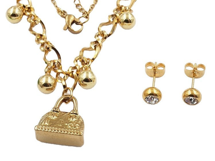 Ensemble Collier Charm et Boucles d'Oreilles en Acier Inoxydable 18k - 18g