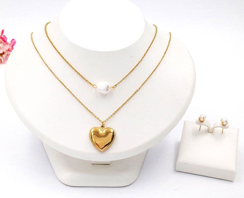 Collier En Form De Coeur Acier inoxydable plaqué Or 18K -16g