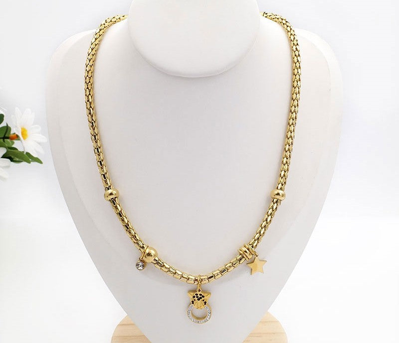 Collier Tête De Léopard Acier inoxydable plaqué Or 18k -19g