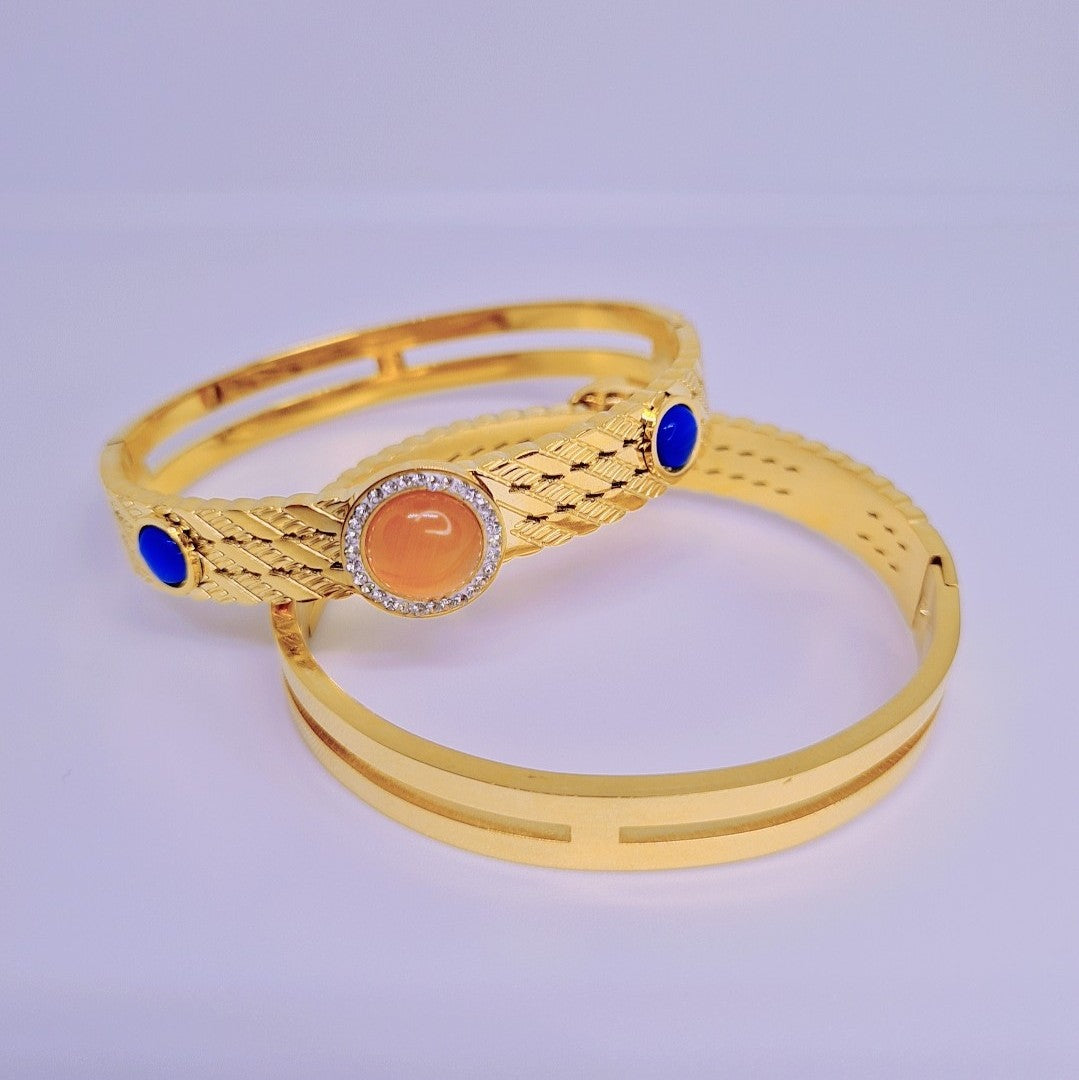 Bracelet pierres colorées Acier inoxydable plaqué or 18K - 33g