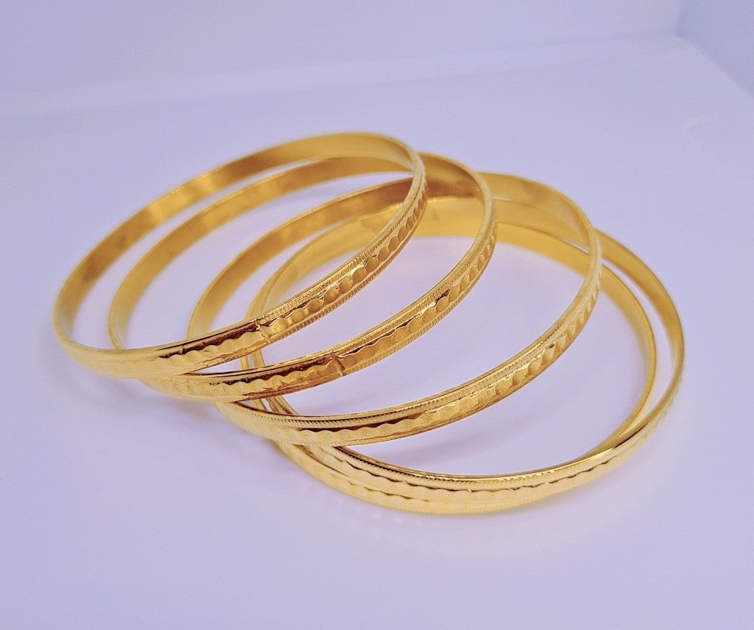 5 Bracelets Rigides Vagues Acier Inoxydabel plaqué Or 18k 20g