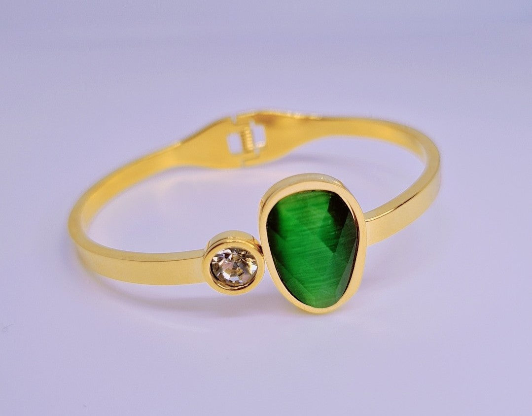 Bracelet Flamme Verte Acier Inoxydable plaqué Or 18k 12g