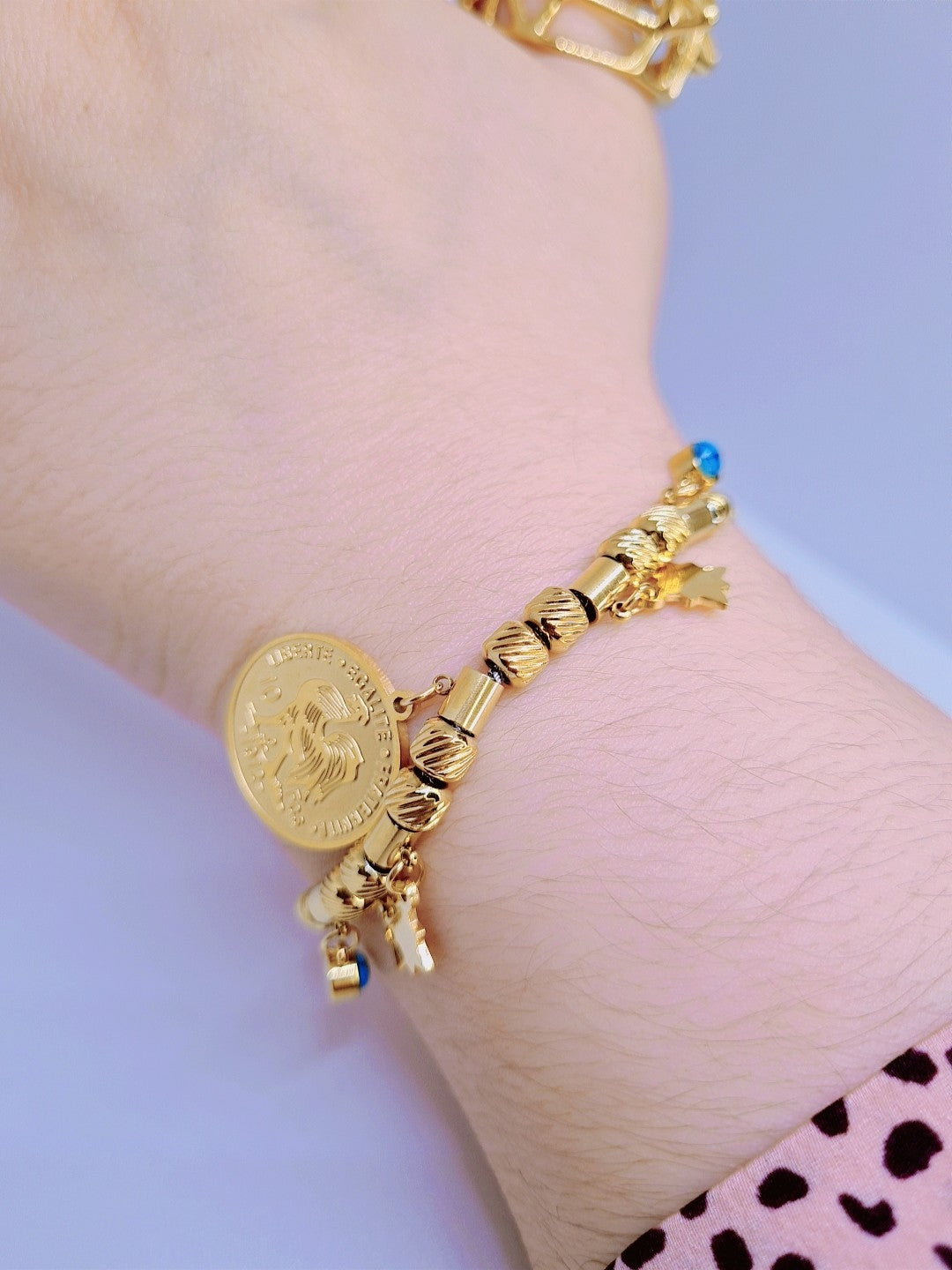 Bracelet Coq de Liberté Acier inoxydable plaqué Or 18K 20g