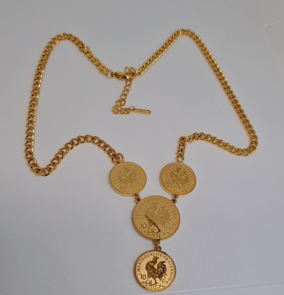 Collier FR Devise Acier inoxydable plaqué Or 18K 19g