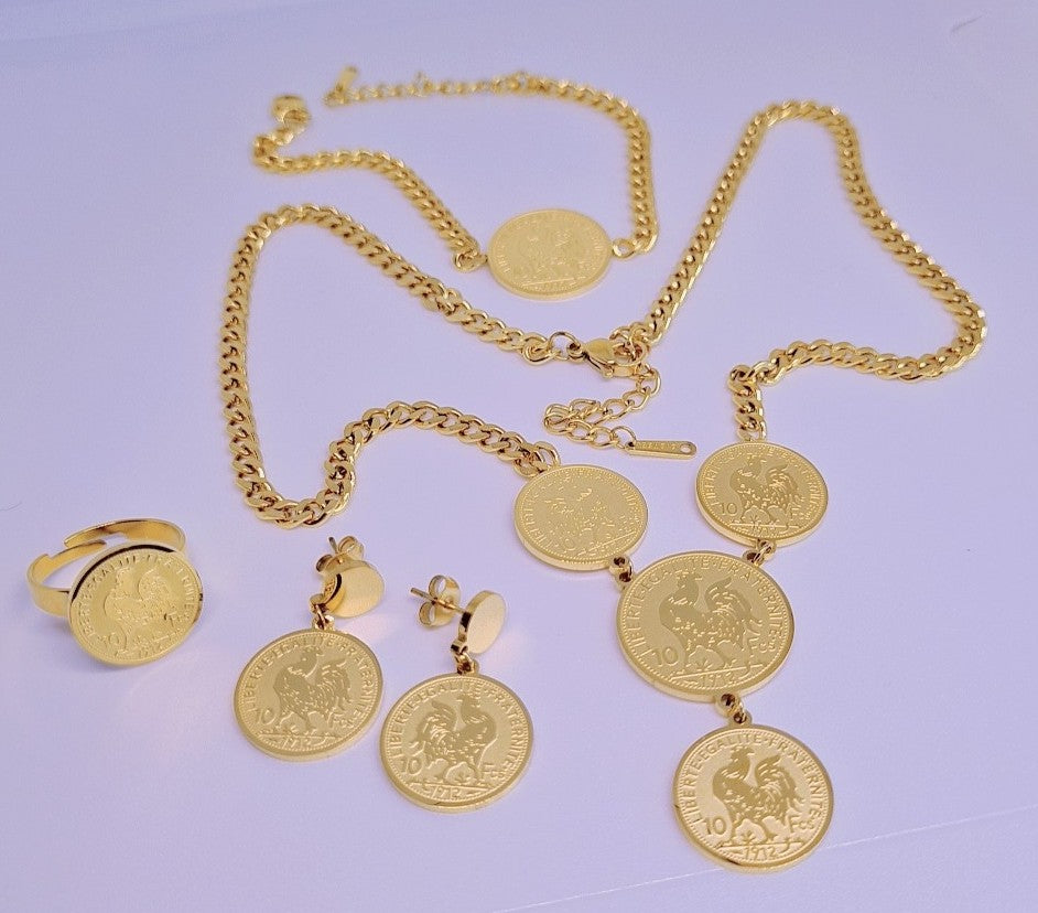 Boucles d'oreilles FR Devise Acier inoxydable plaqué Or 18K 9g