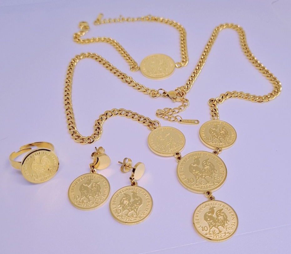 Collier FR Devise Acier inoxydable plaqué Or 18K 19g