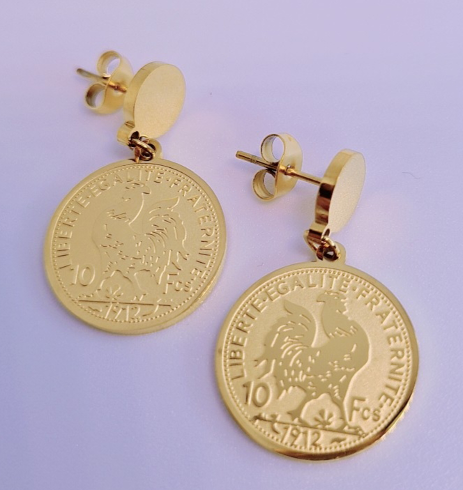 Boucles d'oreilles FR Devise Acier inoxydable plaqué Or 18K 9g