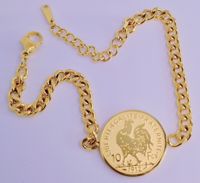 Bracelet FR Devise Acier inoxydable plaqué Or 18K 11g
