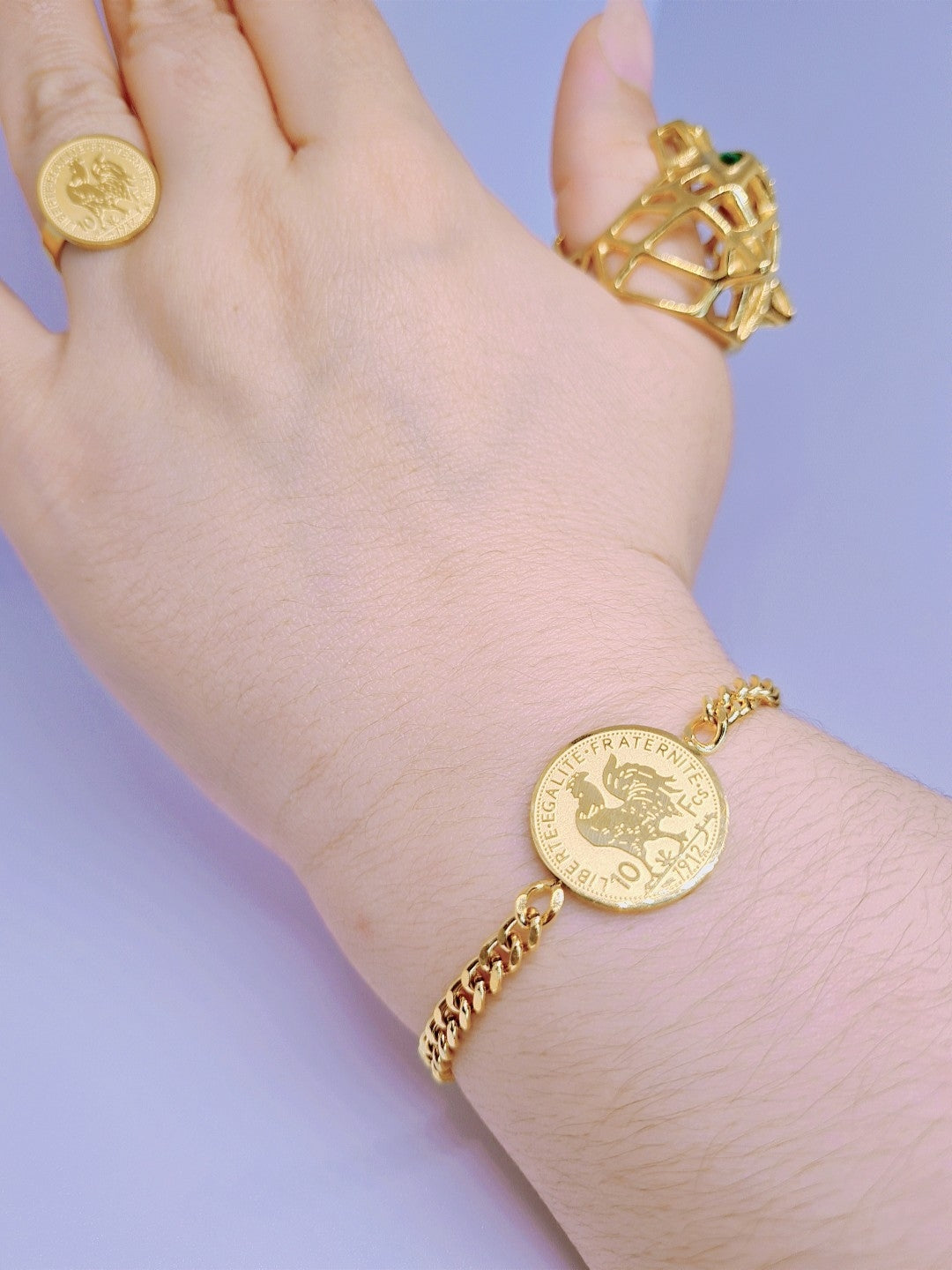 Bracelet FR Devise Acier inoxydable plaqué Or 18K 11g