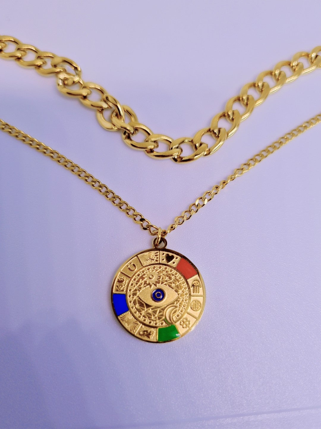 Collier Touche De Couleur Double chaîne Acier inoxydable plaqué Or 18k 32g