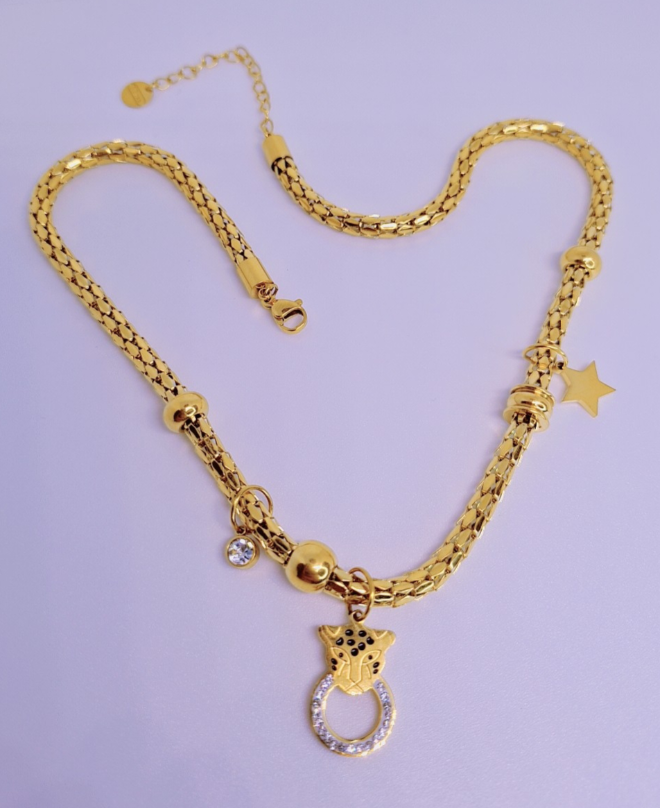 Collier Tête De Léopard Acier inoxydable plaqué Or 18k -19g