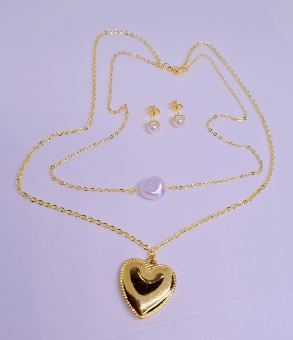 Collier En Form De Coeur Acier inoxydable plaqué Or 18K -16g
