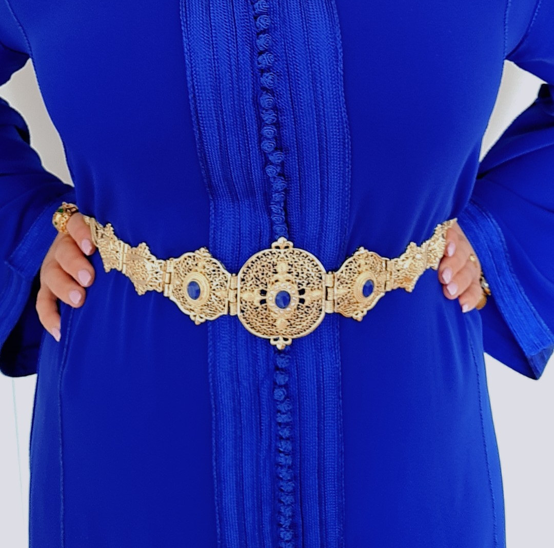 Mdama Ceinture Caftan fermeture Majdoul Bleu roi