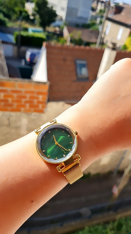 Montre Éclat doré fond vert