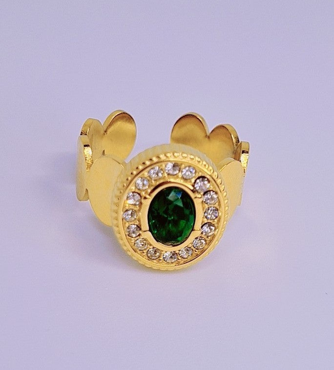 Bague Symphonie de Vert Acier Inoxydable plaqué Or 18k 9g