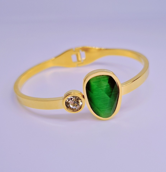 Bracelet Flamme Verte Acier Inoxydable plaqué Or 18k 12g