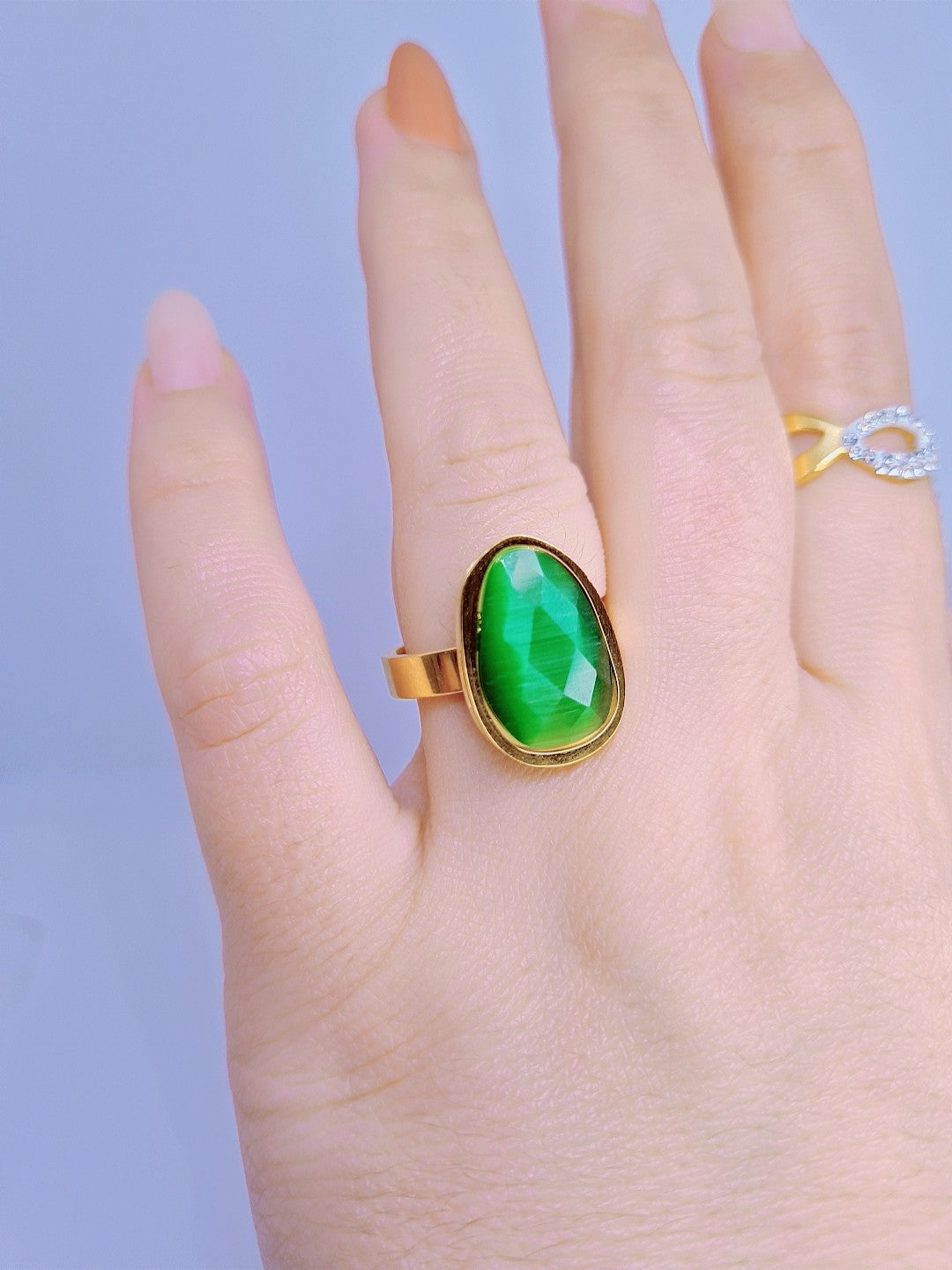 Bague Flamme Verte Acier Inoxydable plaqué Or 18k 9g