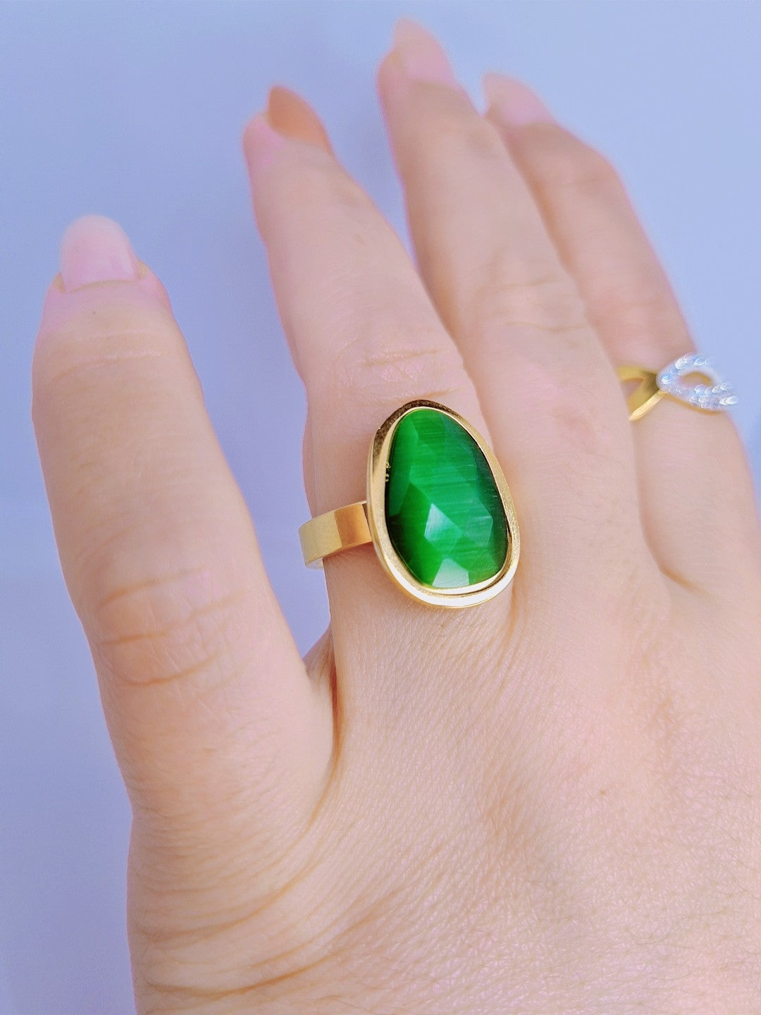 Bague Flamme Verte Acier Inoxydable plaqué Or 18k 9g