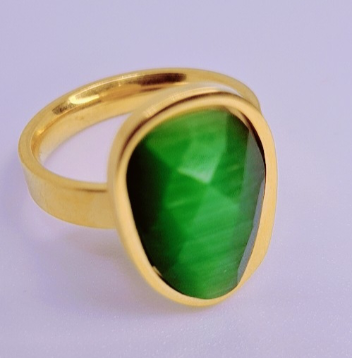 Bague Flamme Verte Acier Inoxydable plaqué Or 18k 9g