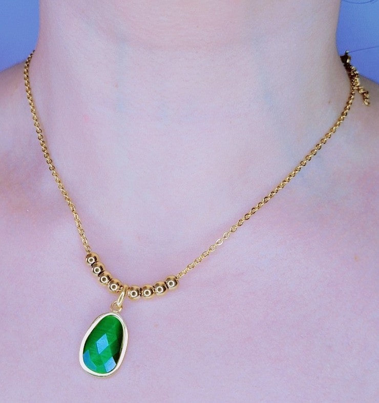 Collier Eclat De Vert Chaud Acier Inoxydable plaqué Or 18k 13g