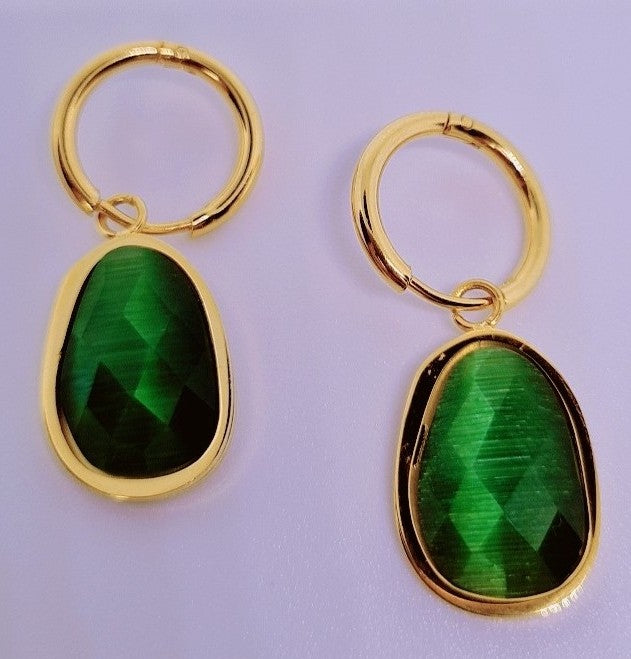 Boucle D'oreille Flamme Verte Acier Inoxydable plaqué Or 18k 11g