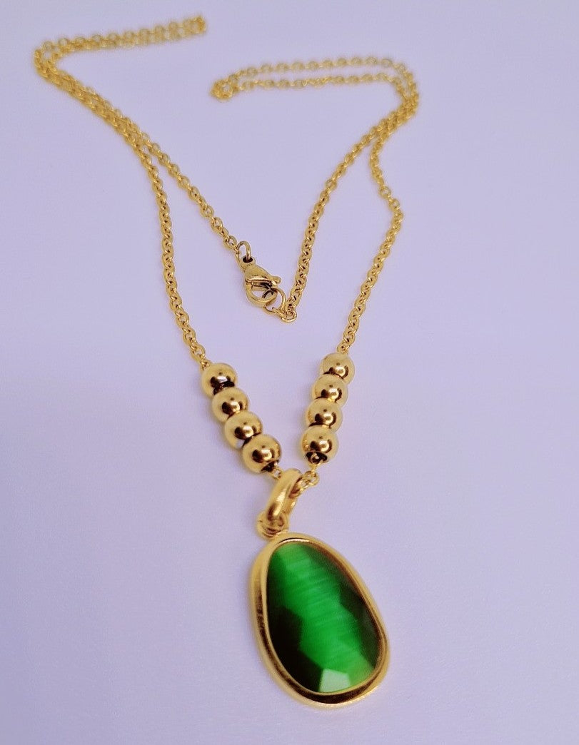 Collier Eclat De Vert Chaud Acier Inoxydable plaqué Or 18k 13g