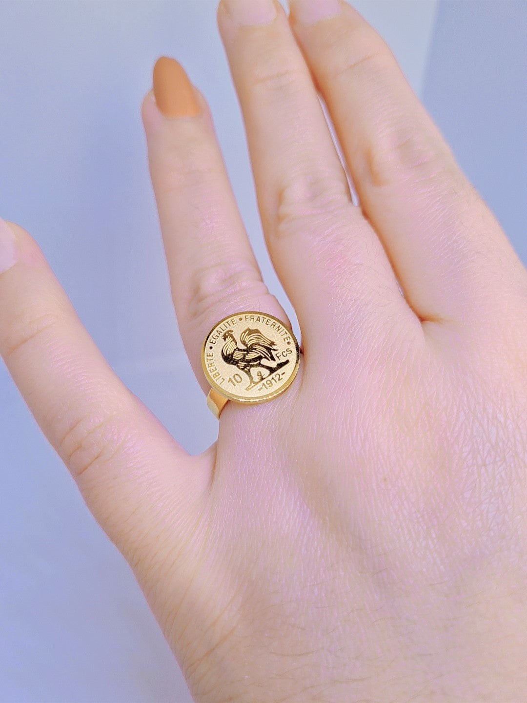 Bague Coq de Liberté Acier inoxydable plaqué Or 18K 12g [taille réglable > 8]