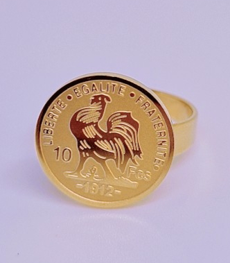 Bague Coq de Liberté Acier inoxydable plaqué Or 18K 12g [taille réglable > 8]