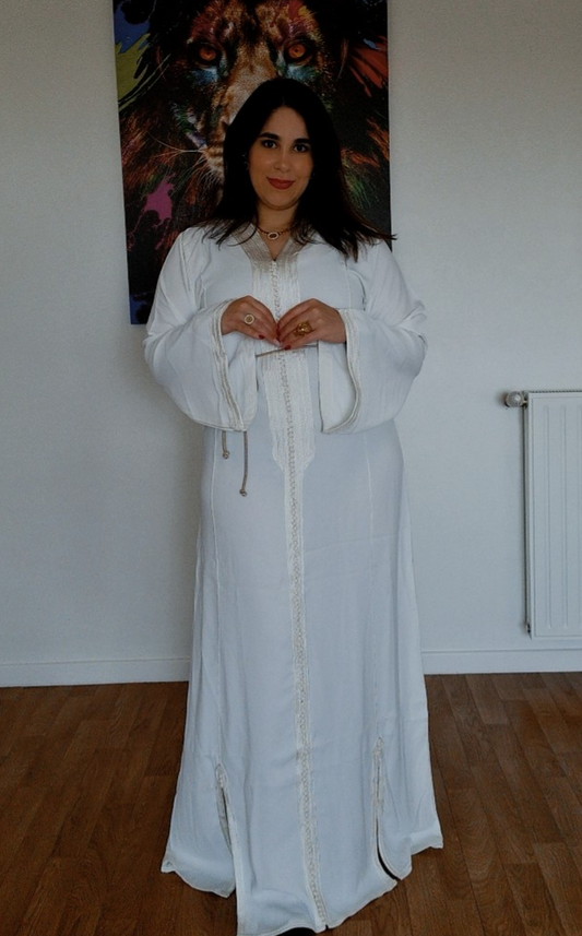 Caftan Élégance Royale Blanc - Taille standard (M - L - XL)