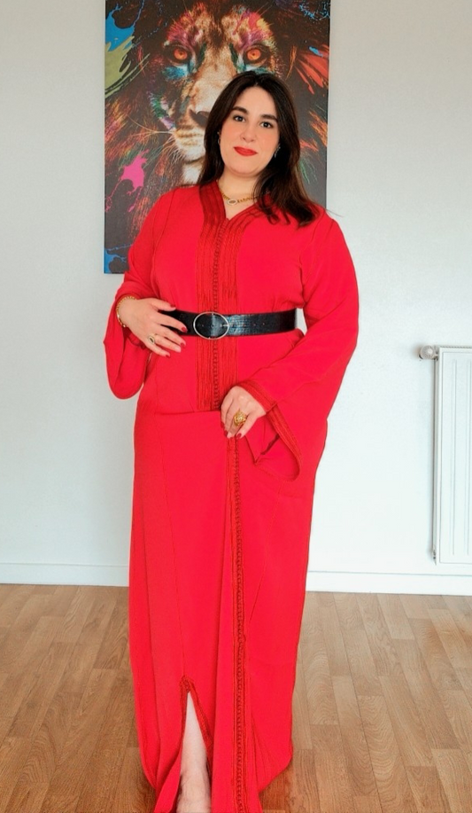 Caftan Élégance Royale Rouge - Taille standard (M - L - XL)