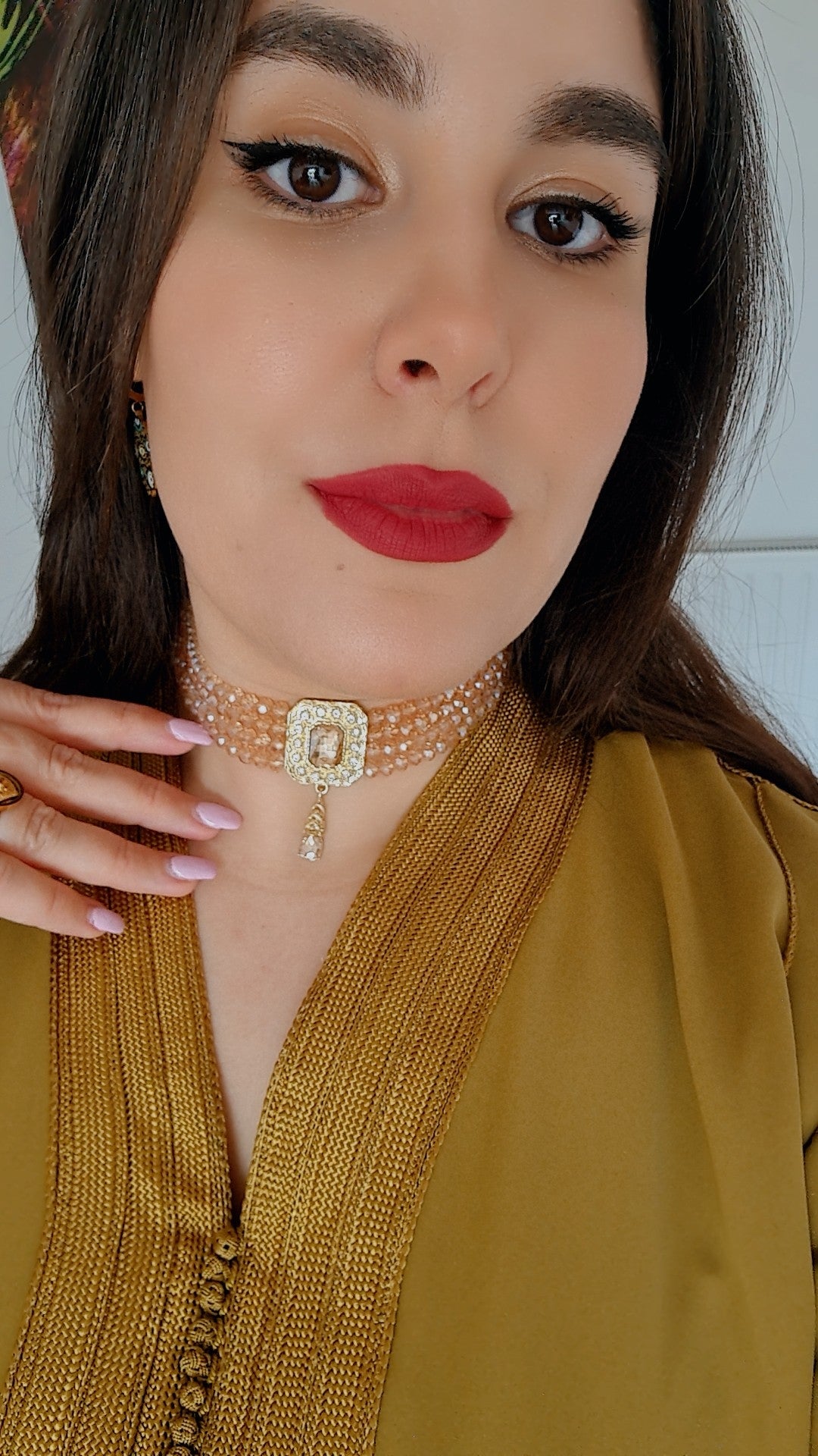 Choker Caftan fermeture Majdoul Rose Champagne