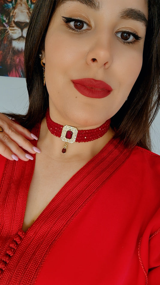 Choker Caftan fermeture Majdoul Rouge